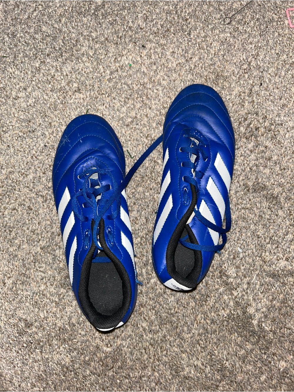 adidas Kids Royal Blue Soccer Shoes with White Stripes